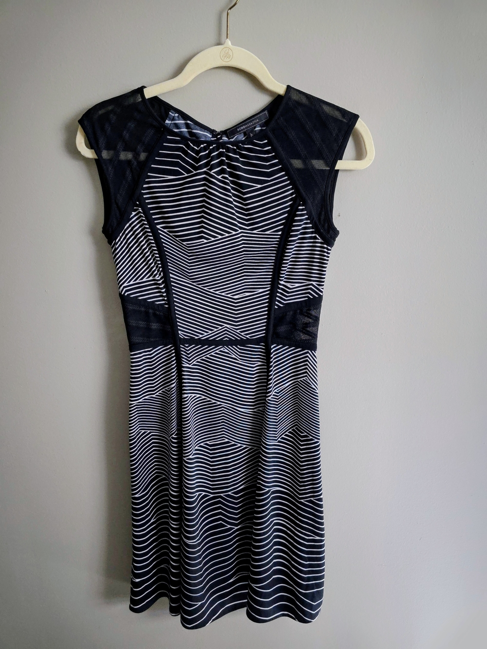 BCBGMaxAzria Black and White Striped Midi Dress